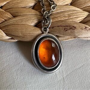 Sterling Silver and Amber Pendant Necklace